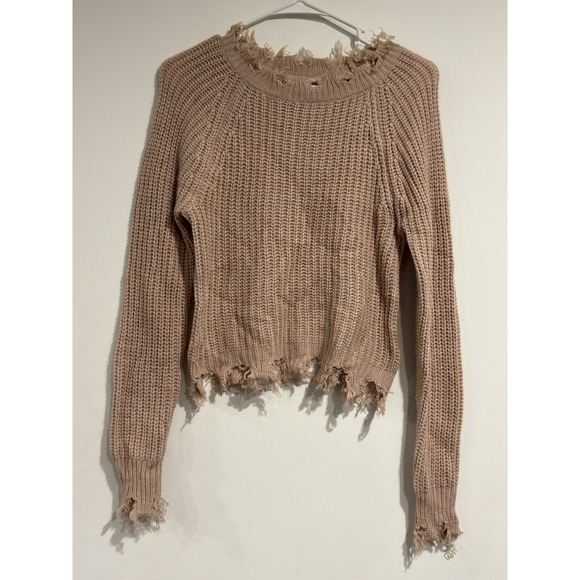 Full Circle Trends Pink Knit Frayed Hem Sweater Women's Size S - Picture 4 of 12